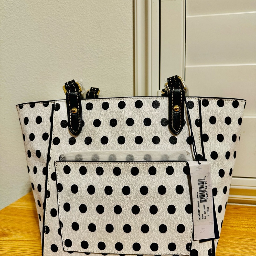 DOONEY & BOURKE JANIE TOTE bcaro0614 white black polka dots shoulder bag NWT - Picture 8 of 8